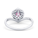 Teardrop Filigree Wedding Ring Round Simulated Cubic Zirconia 925 Sterling Silver