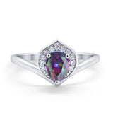 Teardrop Filigree Wedding Ring Round Simulated Cubic Zirconia 925 Sterling Silver