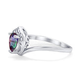 Teardrop Filigree Wedding Ring Round Simulated Cubic Zirconia 925 Sterling Silver