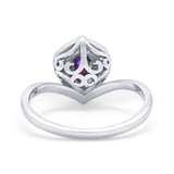 Teardrop Filigree Wedding Ring Round Simulated Cubic Zirconia 925 Sterling Silver
