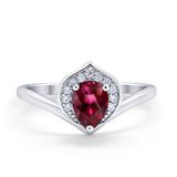 Teardrop Filigree Wedding Ring Round Simulated Cubic Zirconia 925 Sterling Silver