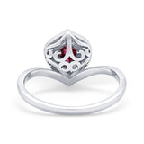 Teardrop Filigree Wedding Ring Round Simulated Cubic Zirconia 925 Sterling Silver
