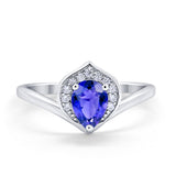 Teardrop Filigree Wedding Ring Round Simulated Cubic Zirconia 925 Sterling Silver