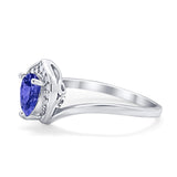 Teardrop Filigree Wedding Ring Round Simulated Cubic Zirconia 925 Sterling Silver