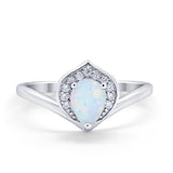 Teardrop Filigree Wedding Ring Round Simulated Cubic Zirconia 925 Sterling Silver