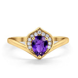 Teardrop Filigree Wedding Ring Round Simulated Cubic Zirconia 925 Sterling Silver