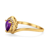 Teardrop Filigree Wedding Ring Round Simulated Cubic Zirconia 925 Sterling Silver