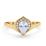 Teardrop Filigree Wedding Ring Round Simulated Cubic Zirconia 925 Sterling Silver