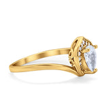 Teardrop Filigree Wedding Ring Round Simulated Cubic Zirconia 925 Sterling Silver