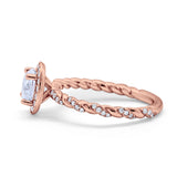 Halo Twisted Wedding Ring Simulated Cubic Zircnoia 925 Sterling Silver