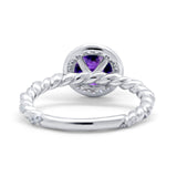 Halo Twisted Wedding Ring Simulated Cubic Zircnoia 925 Sterling Silver
