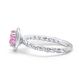 Halo Twisted Wedding Ring Simulated Cubic Zircnoia 925 Sterling Silver