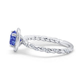 Halo Twisted Wedding Ring Simulated Cubic Zircnoia 925 Sterling Silver