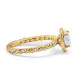 Halo Twisted Wedding Ring Simulated Cubic Zircnoia 925 Sterling Silver