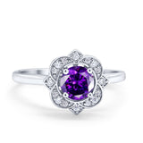 Floral Vintage Style Wedding Ring Simulated Cubic Zirconia 925 Sterling Silver