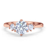Three Stone Wedding Ring Round Simulated Cubic Zirconia 925 Sterling Silver