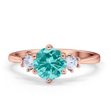 Three Stone Wedding Ring Round Simulated Cubic Zirconia 925 Sterling Silver