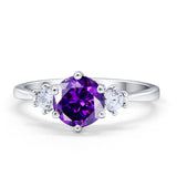Three Stone Wedding Ring Round Simulated Cubic Zirconia 925 Sterling Silver