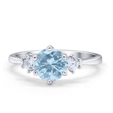 Three Stone Wedding Ring Round Simulated Cubic Zirconia 925 Sterling Silver