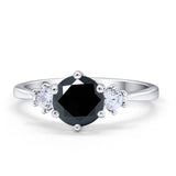 Three Stone Wedding Ring Round Simulated Cubic Zirconia 925 Sterling Silver