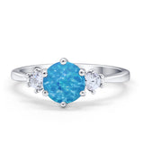 Three Stone Wedding Ring Round Simulated Cubic Zirconia 925 Sterling Silver