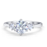 Three Stone Wedding Ring Round Simulated Cubic Zirconia 925 Sterling Silver
