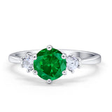 Three Stone Wedding Ring Round Simulated Cubic Zirconia 925 Sterling Silver