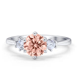 Three Stone Wedding Ring Round Simulated Cubic Zirconia 925 Sterling Silver