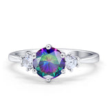 Three Stone Wedding Ring Round Simulated Cubic Zirconia 925 Sterling Silver