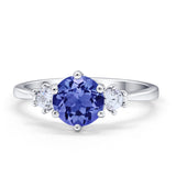Three Stone Wedding Ring Round Simulated Cubic Zirconia 925 Sterling Silver