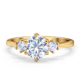 Three Stone Wedding Ring Round Simulated Cubic Zirconia 925 Sterling Silver
