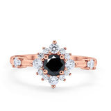 Art Deco Wedding Ring Round Simulated Cubic Zirconia 925 Sterling Silver