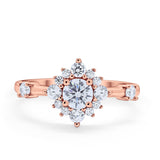 Art Deco Wedding Ring Round Simulated Cubic Zirconia 925 Sterling Silver