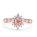 Art Deco Wedding Ring Round Simulated Cubic Zirconia 925 Sterling Silver