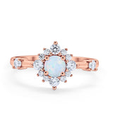 Art Deco Wedding Ring Round Simulated Cubic Zirconia 925 Sterling Silver