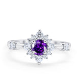 Art Deco Wedding Ring Round Simulated Cubic Zirconia 925 Sterling Silver