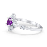 Art Deco Wedding Ring Round Simulated Cubic Zirconia 925 Sterling Silver