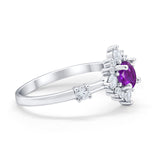 Art Deco Wedding Ring Round Simulated Cubic Zirconia 925 Sterling Silver