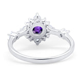 Art Deco Wedding Ring Round Simulated Cubic Zirconia 925 Sterling Silver