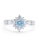 Art Deco Wedding Ring Round Simulated Cubic Zirconia 925 Sterling Silver