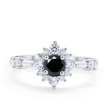 Art Deco Wedding Ring Round Simulated Cubic Zirconia 925 Sterling Silver