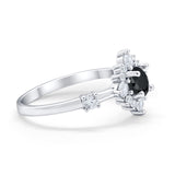 Art Deco Wedding Ring Round Simulated Cubic Zirconia 925 Sterling Silver