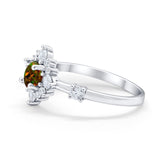 Art Deco Wedding Ring Round Simulated Cubic Zirconia 925 Sterling Silver