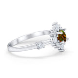 Art Deco Wedding Ring Round Simulated Cubic Zirconia 925 Sterling Silver