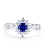 Art Deco Wedding Ring Round Simulated Cubic Zirconia 925 Sterling Silver