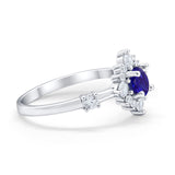 Art Deco Wedding Ring Round Simulated Cubic Zirconia 925 Sterling Silver