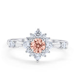 Art Deco Wedding Ring Round Simulated Cubic Zirconia 925 Sterling Silver
