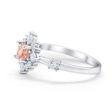 Art Deco Wedding Ring Round Simulated Cubic Zirconia 925 Sterling Silver