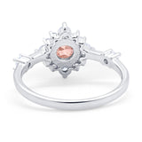 Art Deco Wedding Ring Round Simulated Cubic Zirconia 925 Sterling Silver