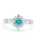 Art Deco Wedding Ring Round Simulated Cubic Zirconia 925 Sterling Silver